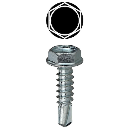 Self-Drilling Screw, #8-18 X 1/2 In, Zinc Plated Steel Hex Head Hex Drive, 500 PK